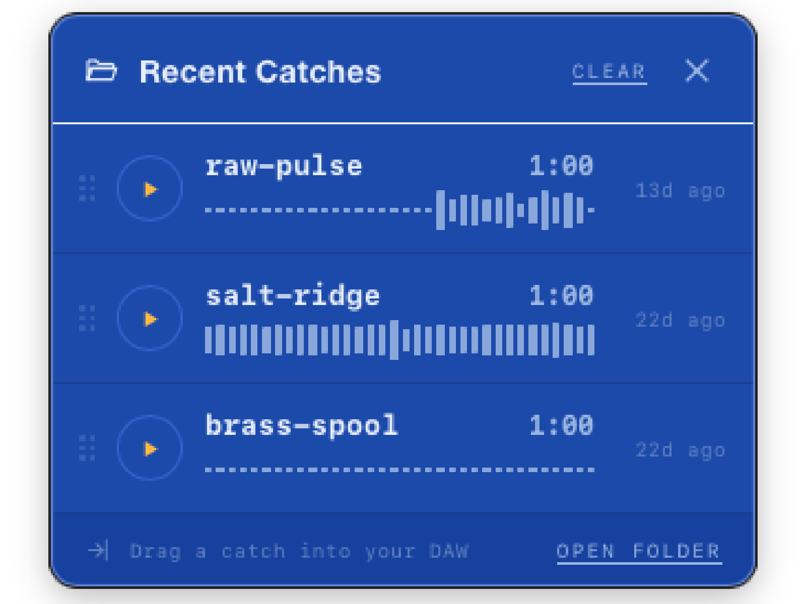 Recent Catches list